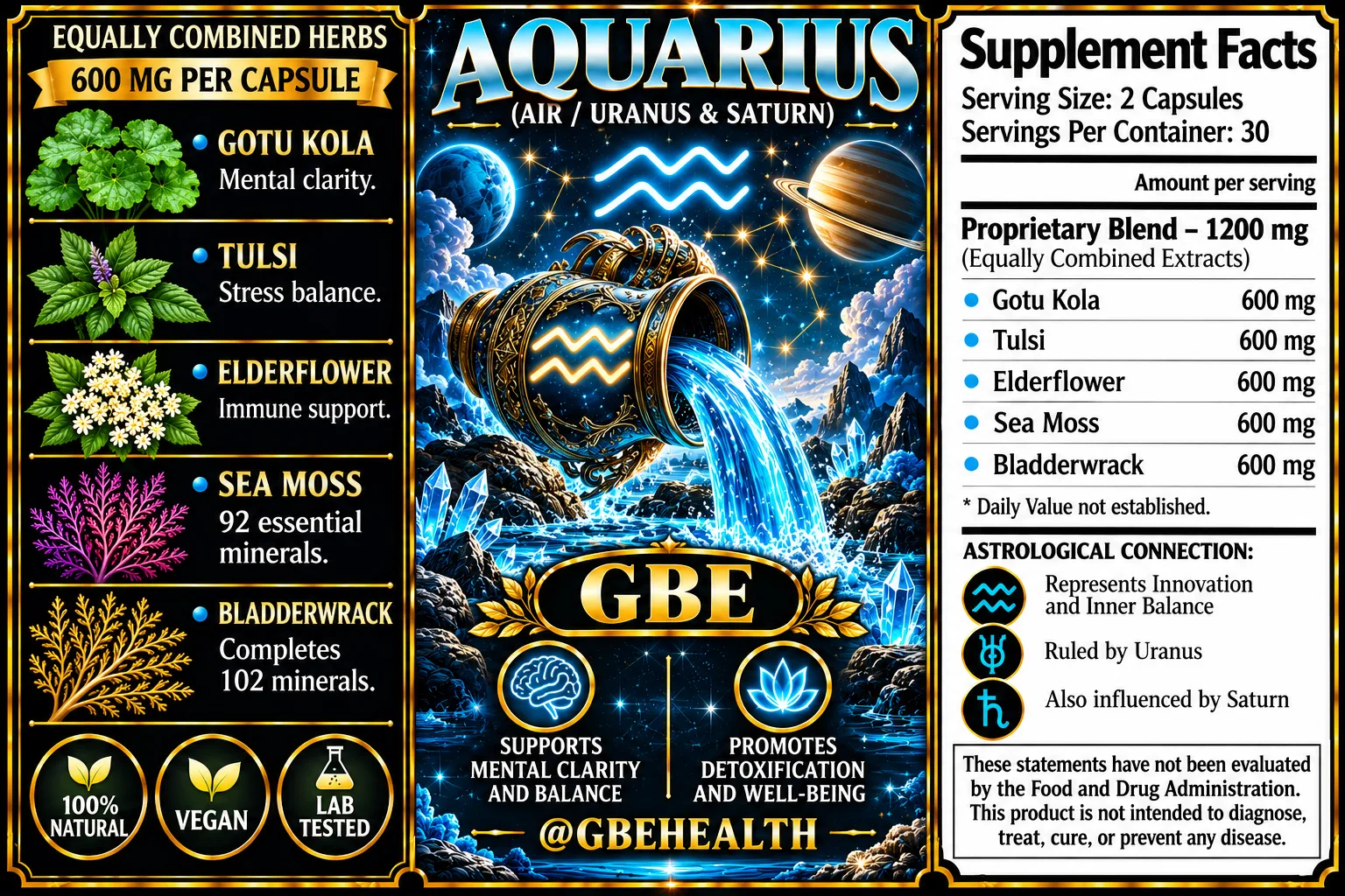 GBE Aquarius (Air / Uranus & Saturn) supplement label