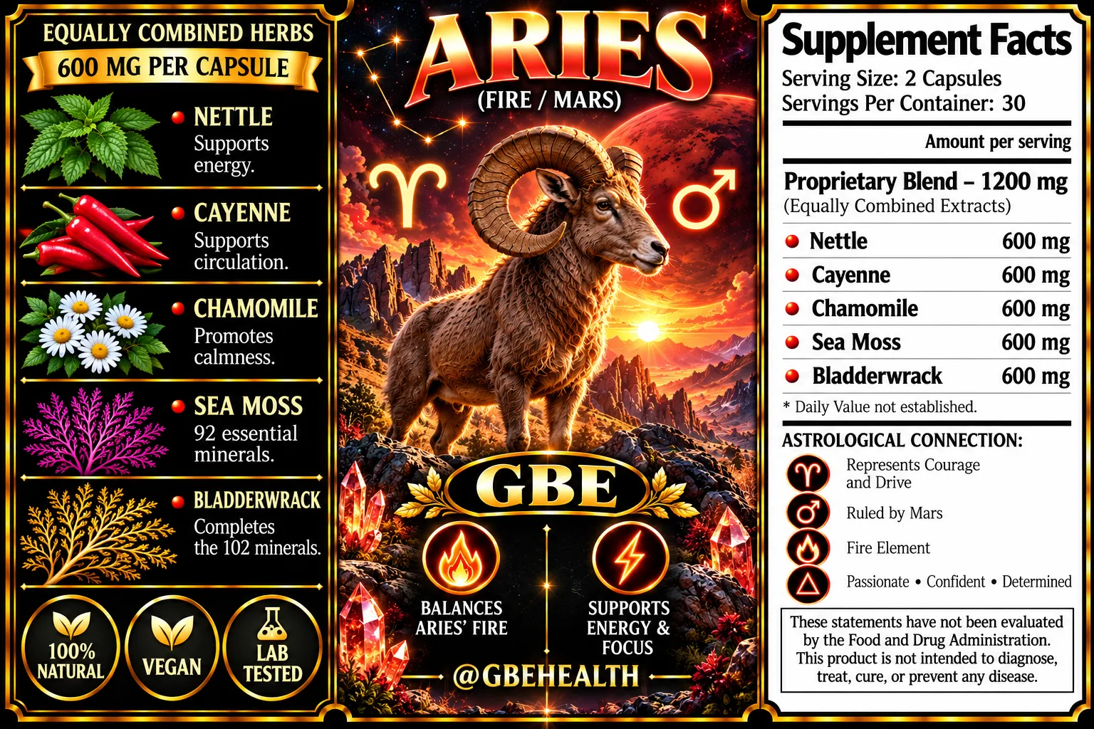 GBE Aries (Fire / Mars) supplement label