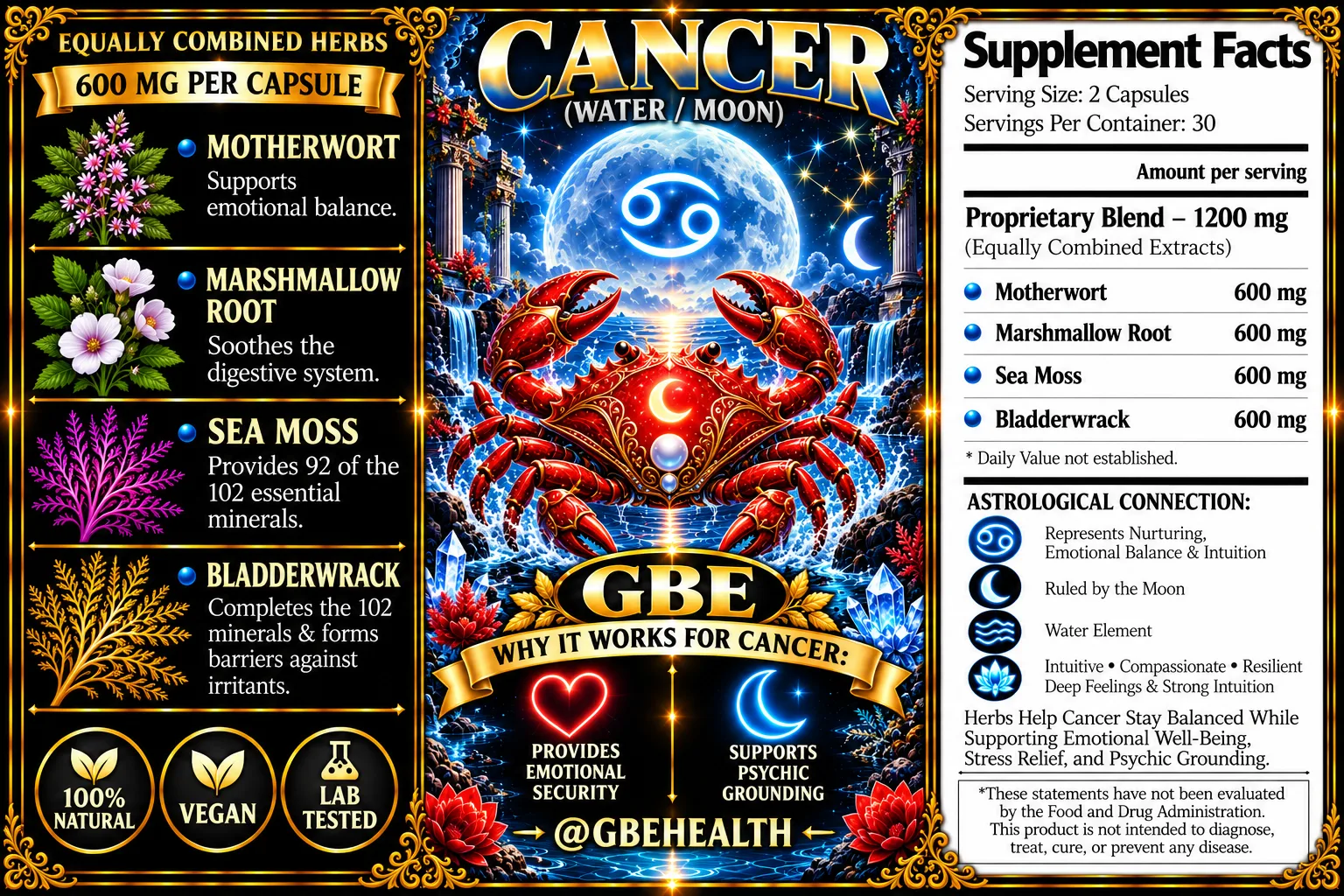 GBE Cancer (Water / Moon) supplement label