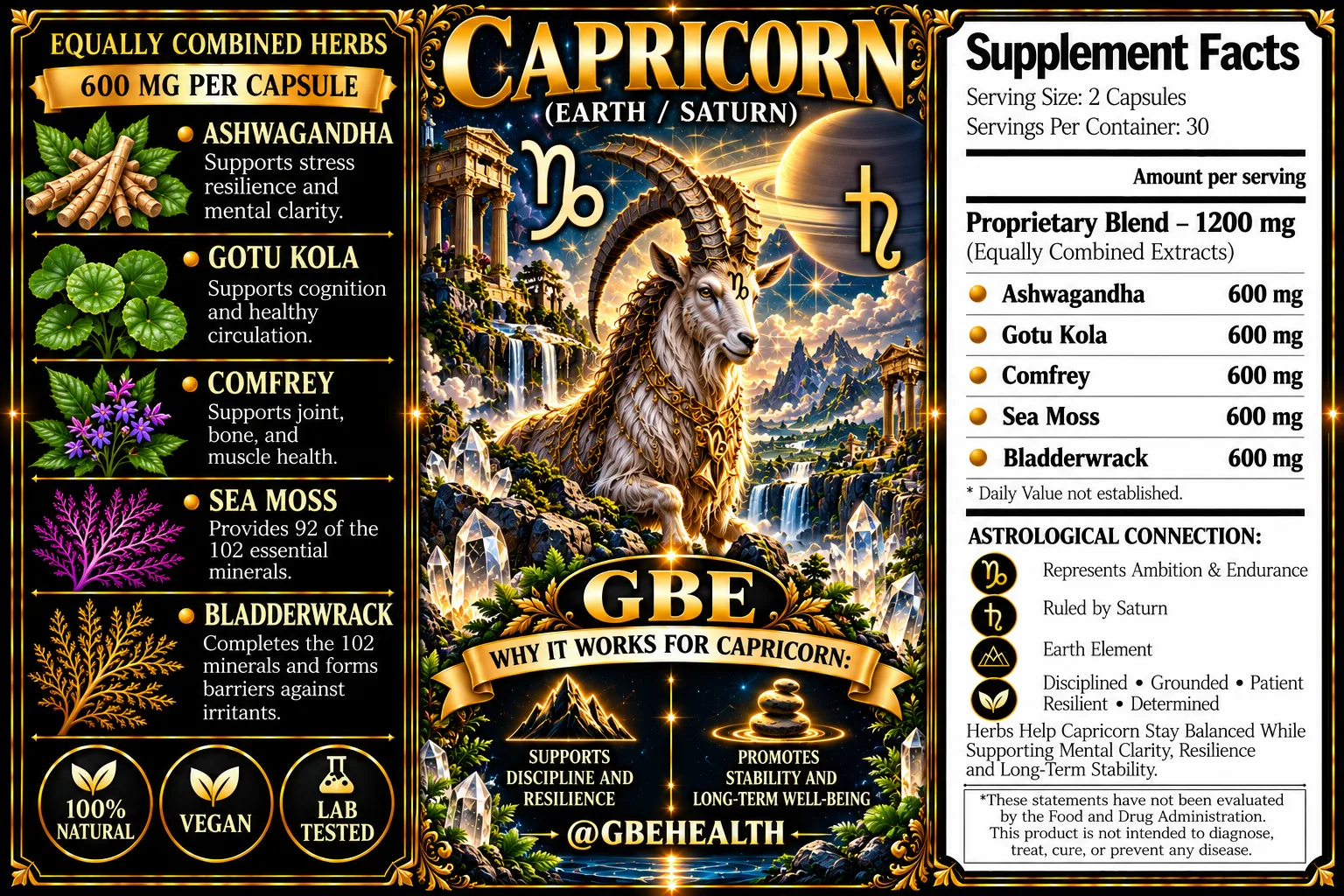 GBE Capricorn (Earth / Saturn) supplement label