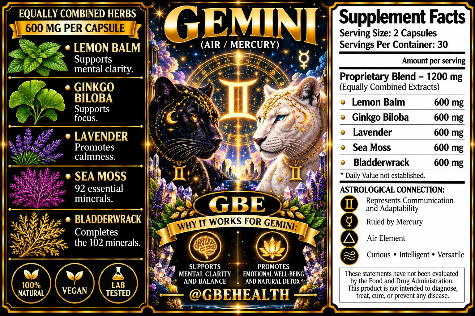 GBE Gemini (Air / Mercury) supplement label