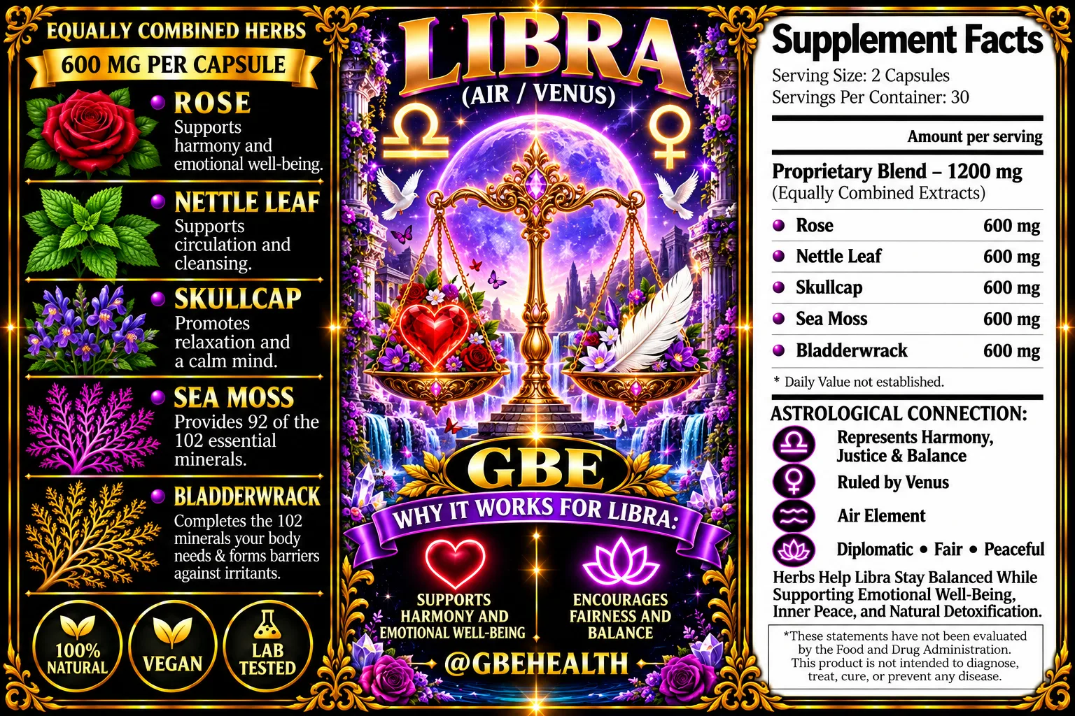 GBE Libra (Air / Venus) supplement label
