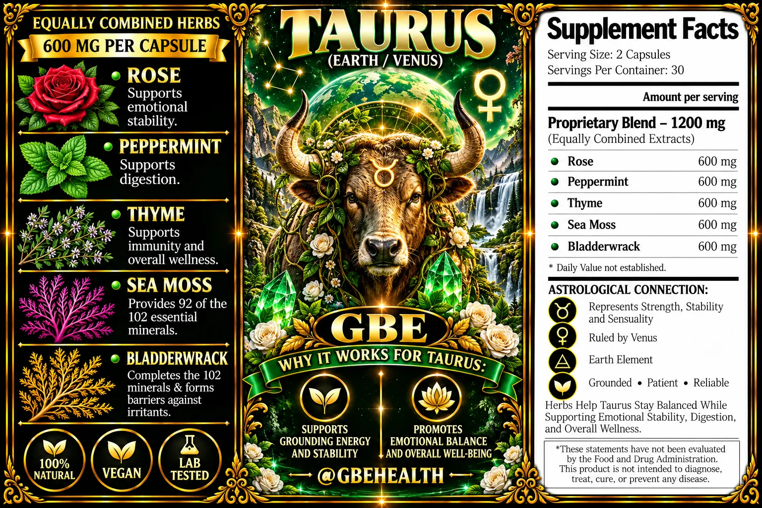 GBE Taurus (Earth / Venus) supplement label